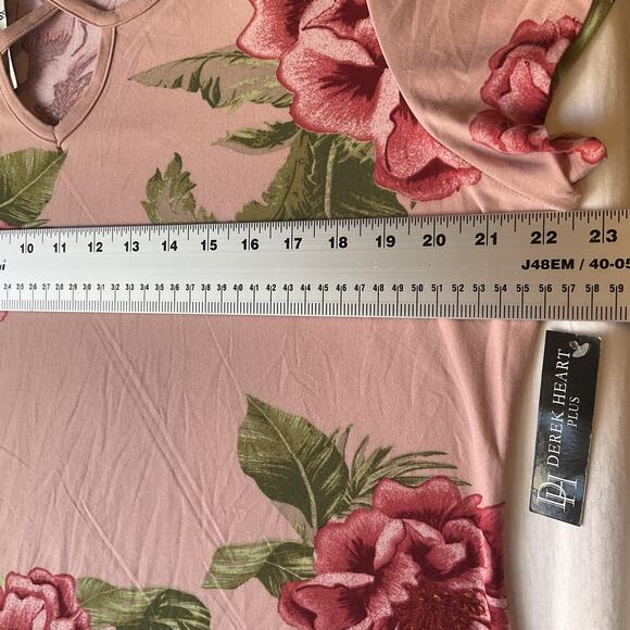 Derek Heart Plus Women Maxi Dress Plus 2X Pink Floral T-Shirt Dress Short Sleeve - Picture 6 of 7